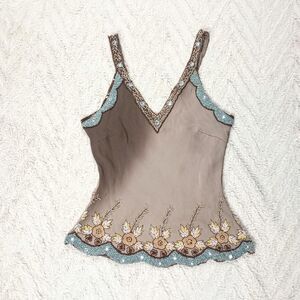 Y2K Aftershock Ombré Silk Beaded Floral Fairy Top